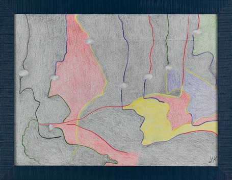 Papierzeichnung hinter Glasrahmen. Kunst von Yamelis Kimpel 34,5cm x 44,5cm